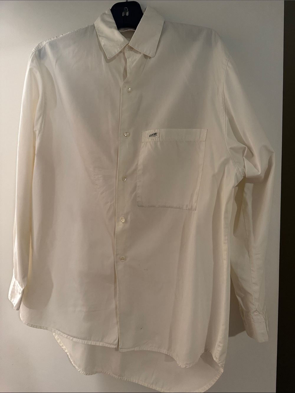 Vintage Guess Men's White Long-Sleeve Shirt